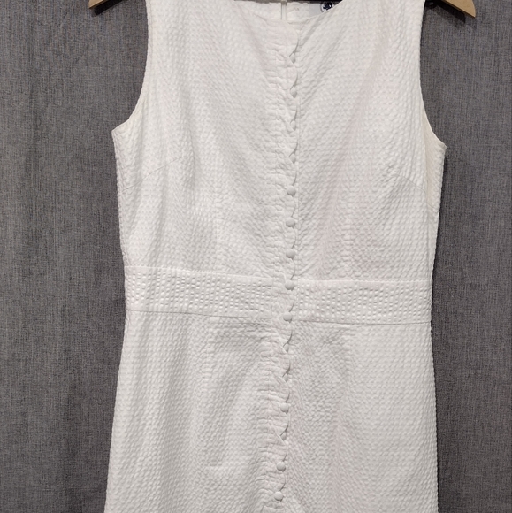 NWT Southern Proper Seersucker Scallop Dress Women's 4 White Casual Comfy Retro - Picture 4 of 13